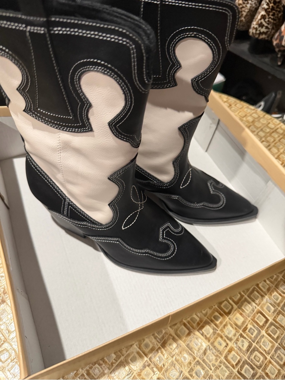 Billini Black and White Western Ankle Boots